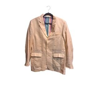 LorenZino 100% Linen Blazer Jacket Yellow Casual Summer Mens Size Large 3 Button